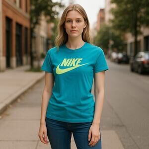 Nike Teal Slim-Fit T-Shirt Women XL 100% Cotton Slim Athletic Cut Sport Workout